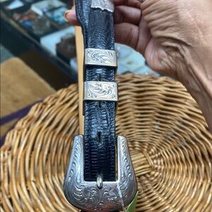 Elegant Black Leather Belt with Silver Buckle